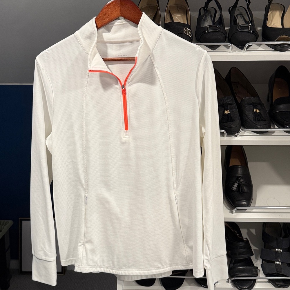 T by Talbots White Pullover with Vibrant Orange Zipper